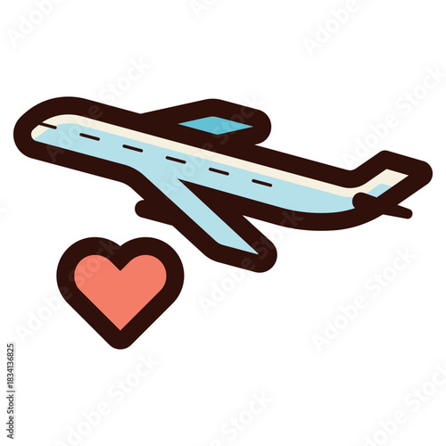 honeymoon by airplane icon illustration