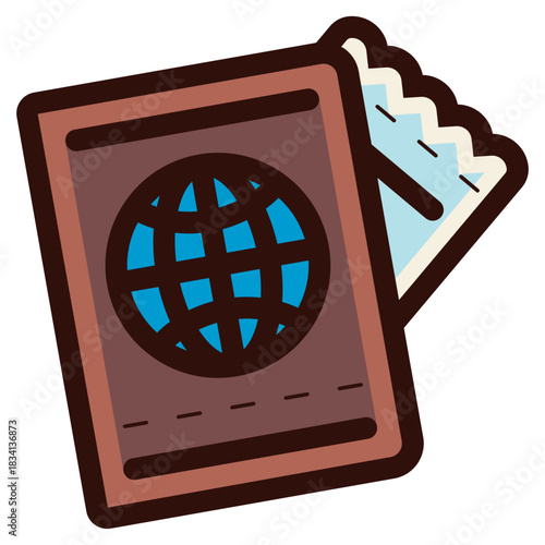 passport with flight ticket icon illustration