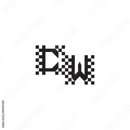 Alphabet Logo Monogram Design Modern Abstract Bold CW Initial Pixel Vector Alphabet