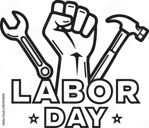 Labor Day Fist Wrench Hammer Outline Graphic vector illustration
