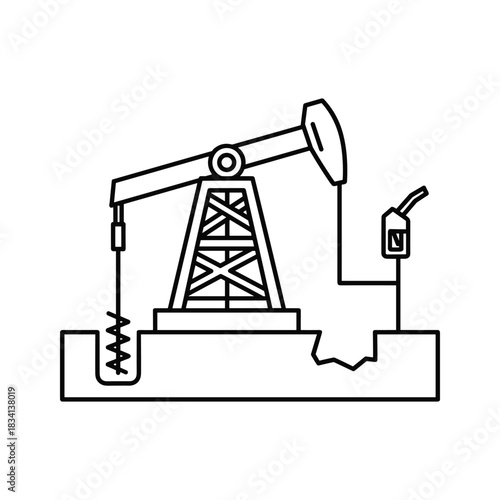 Oil Pumpjack and Fuel Dispenser Line Art Icon