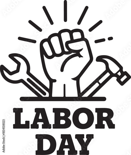 Labor Day fist pump with tools and text raised fist power