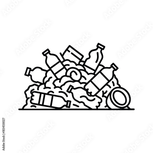 Pile of Plastic Waste and Garbage Line Art Icon