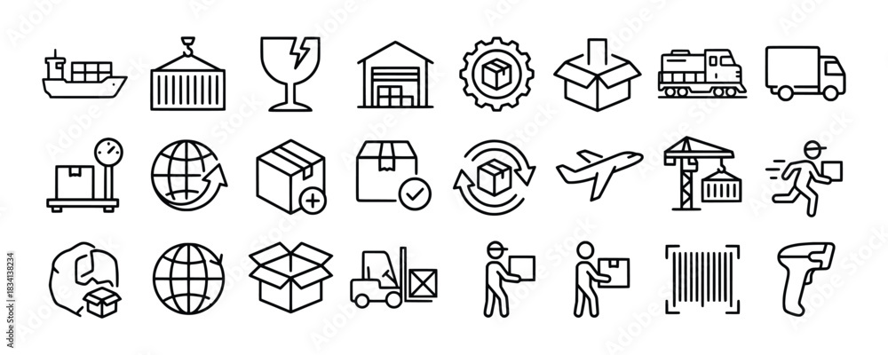 Fototapeta premium Logistics and Shipping Icons A Comprehensive Set for Global Trade.
