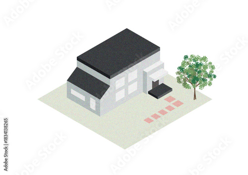 広い一軒家のアイソメトリックイラスト