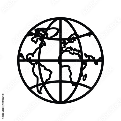 World Globe Map Icon: Global Communication, Internet, and Planet Earth Vector