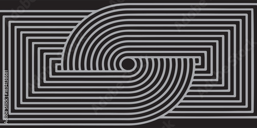 Abstract Geometric Spiral Maze Pattern in Monochrome for Modern Art and Design