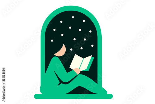 Afternoon Reading Scene. Afternoon Reading by Window. Flat minimalist vector illustration of Afternoon Reading