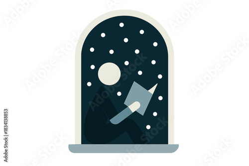Reading in Snowlight. Reading in Snowlight. Flat minimalist vector illustration of Reading in Snowlight.