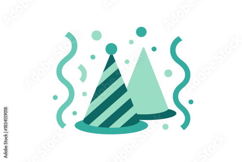 Festive Hat Design. Festive Hat and Streamer Layout. Flat minimalist vector illustration of Festive Hat and