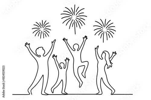 Festive Night Silhouettes. Festive night silhouettes. Minimalistic one-line drawing happy figures under night