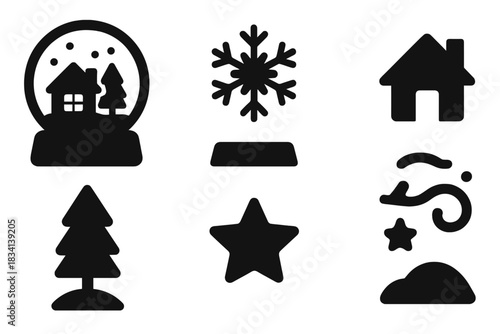 3D Snow Globe Icons. 3D render of snow globe scene. Filled icon set of 3D render of snow globe scene: snow