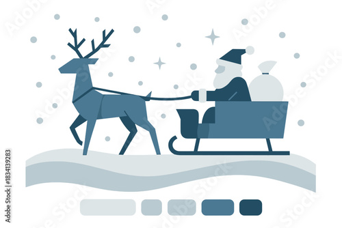 Geometric Christmas Sleigh. Christmas Sleigh Scene. Flat minimalist vector illustration of a Christmas Sleigh