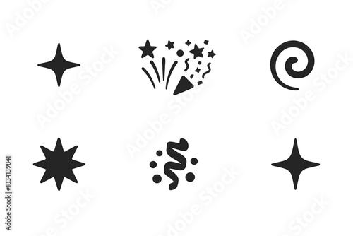 Glitter Icon Explosion. Glitter explosion scene. Filled icon set of Glitter explosion scene: sparkle,