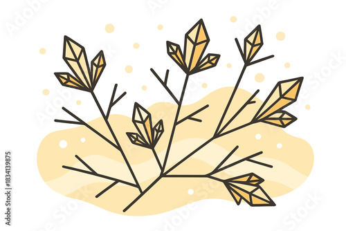 Crystalline Branches Minimalism. Crystalline Branch Scene. Flat minimalist vector illustration of Crystalline