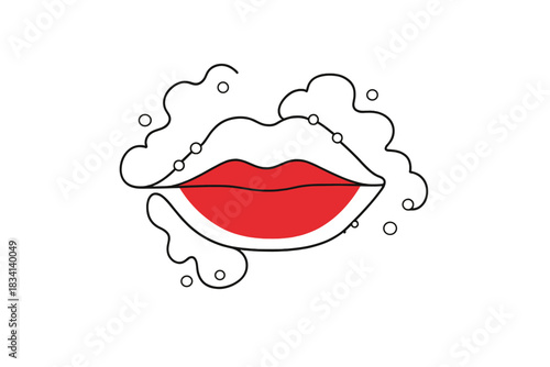 Frosted Lips Elegance. Frosted lips illustration. Minimalistic one-line drawing red lipstick accent on lips