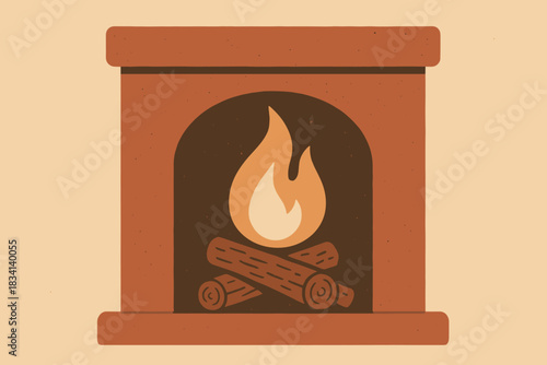 Rustic Hearth Scene. Rustic hearth minimalist flat illustration of stylized wood logs and soft flame inside a