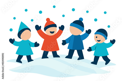Kids' Winter Fun. Winter Fun Kids. Flat minimalist vector illustration of Winter Fun Kids. Simplified