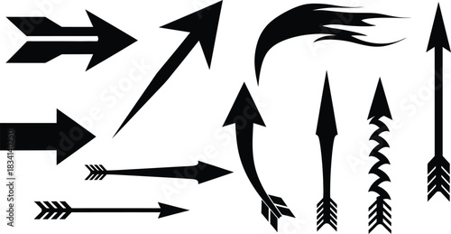 Diverse arrow collection black and white vector set for design elements