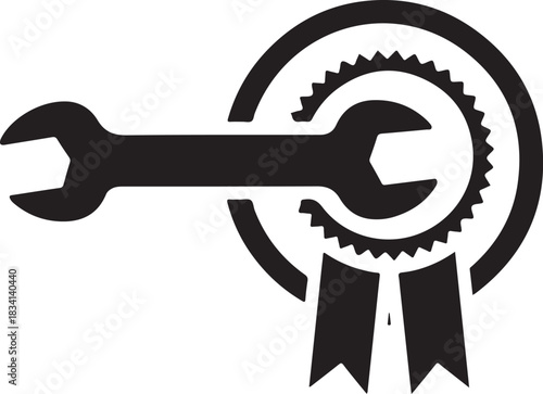 Wrench and gear icon with ribbon award vector illustration