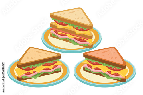 Three delicious triangular sandwiches stacked and plated, ready to be enjoyed.