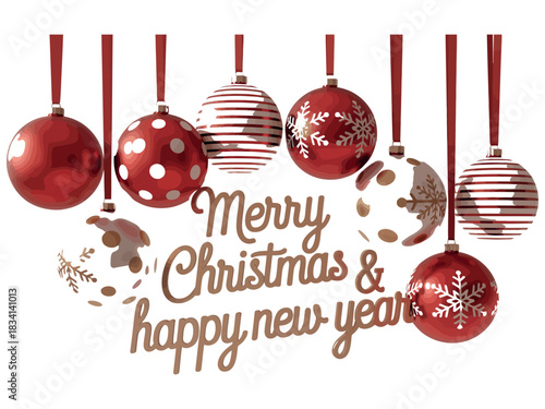 Festive Christmas ornaments with "Merry Christmas & Happy New Year" greeting
