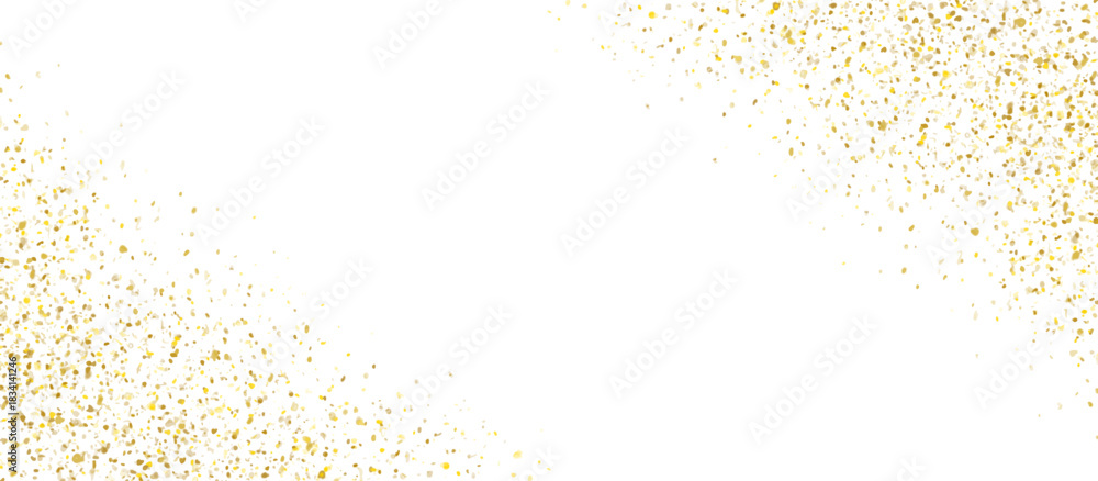 Obraz premium Golden glitter frame, background template with gold confetti, festive sparkle border for celebration, party and elegant design