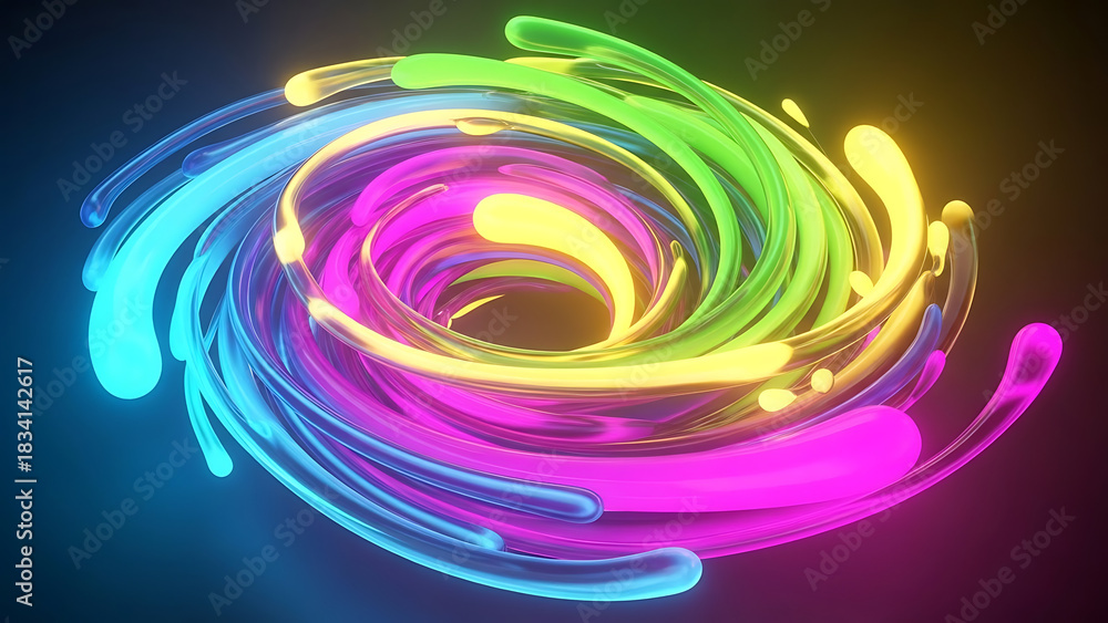Obraz premium Abstract colorful background with a swirling rainbow pattern of circles and light creating a vortex-like design