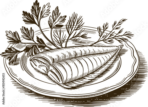 Vintage engraving woodcut seafood vector illustration art design