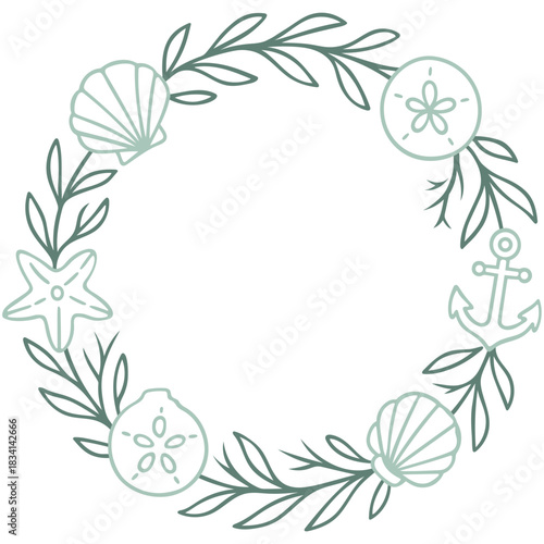 Maritimer Weihnachtskranz mit Muscheln und Anker - Vektor Ornament