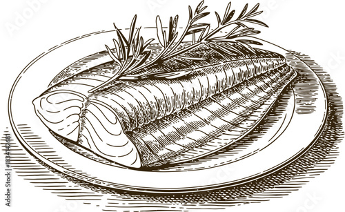 Vintage engraving woodcut seafood vector illustration art design
