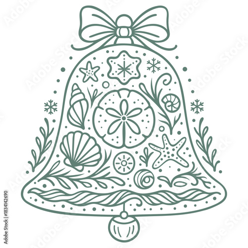 Maritime Weihnachtsglocke mit Muscheln - Ornamentales Vektor Motiv