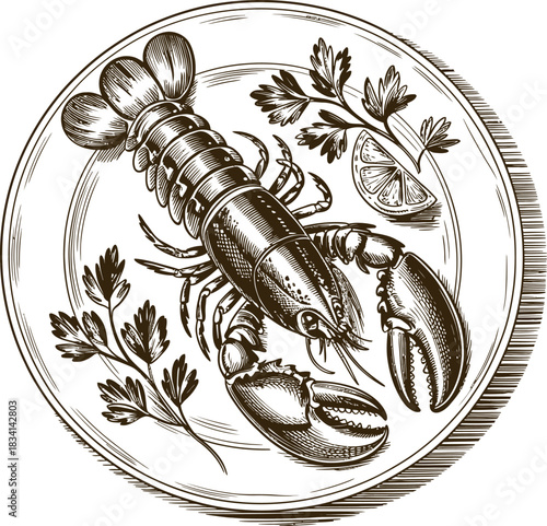 Vintage engraving woodcut seafood vector illustration art design