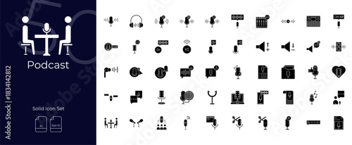 Podcast Solid Editable Icons set