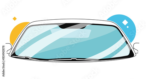 Illustration of a car windshield with abstract circles in the background.