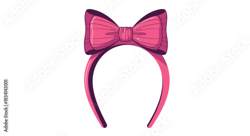 Pink bow headband with a curved band, isolated on white background.