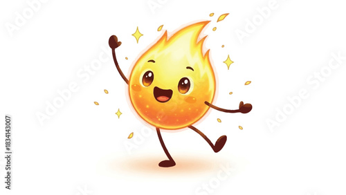 Ignited Joy: A cheerful flame character bursts with animated exuberance, showcasing a playful and radiant personality.