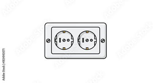 A white double electrical outlet with two sockets on a plain white background.