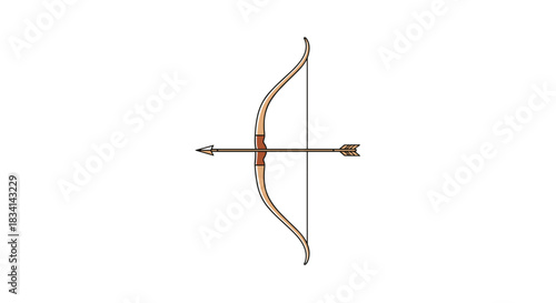 A stylized illustration of a bow and arrow on a white background.