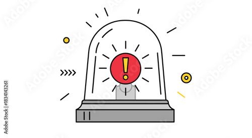 A stylized illustration of a flashing red alarm siren with an exclamation mark inside, symbolizing alerts and emergencies.