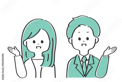 案内をするビジネスマン男女　シンプルでかわいいイラスト