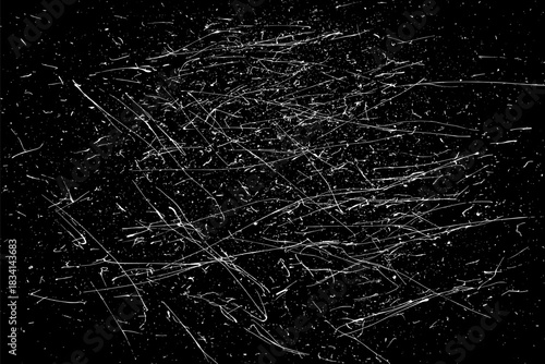 Snow flakes falling isolated. White snowflakes on black background. Snow pattern texture. Snowstorm backdrop. Snowfall overlay background. Winter ice effect. Vector illustration, EPS 10.