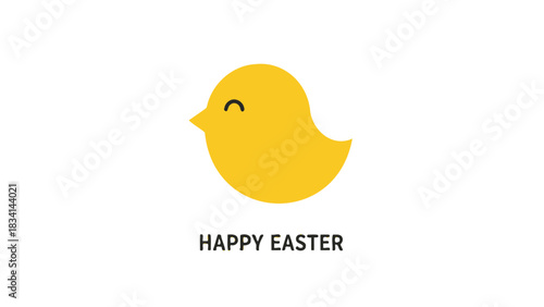 Cute yellow chick with closed eyes and the text happy easter on a white background