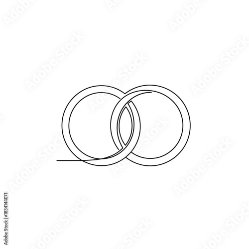 Interlocking wedding rings continuous line icon vector illustration
