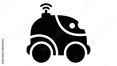 Futuristic autonomous delivery robot with antenna symbolizing connectivity and smart technology for logistics