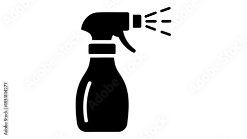 Modern black silhouette icon of a smart spray bottle with a fine mist spraying representing automated precision cleaning