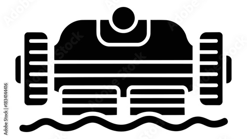 Modern smart pool cleaner robot automatically cleaning water surface with waves and intelligent technology