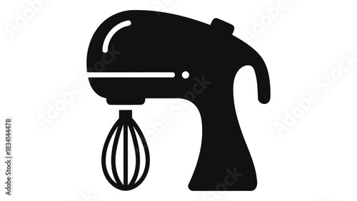 Silhouette of a modern smart kitchen mixer with a whisk attachment and text overlay smart mixers