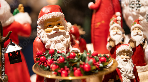 A cozy and traditional Nativity scene with vintage wooden figurines and accessories. Christmas decorations for the home