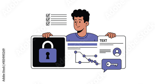 Data privacy security protection concept with man holding padlock key